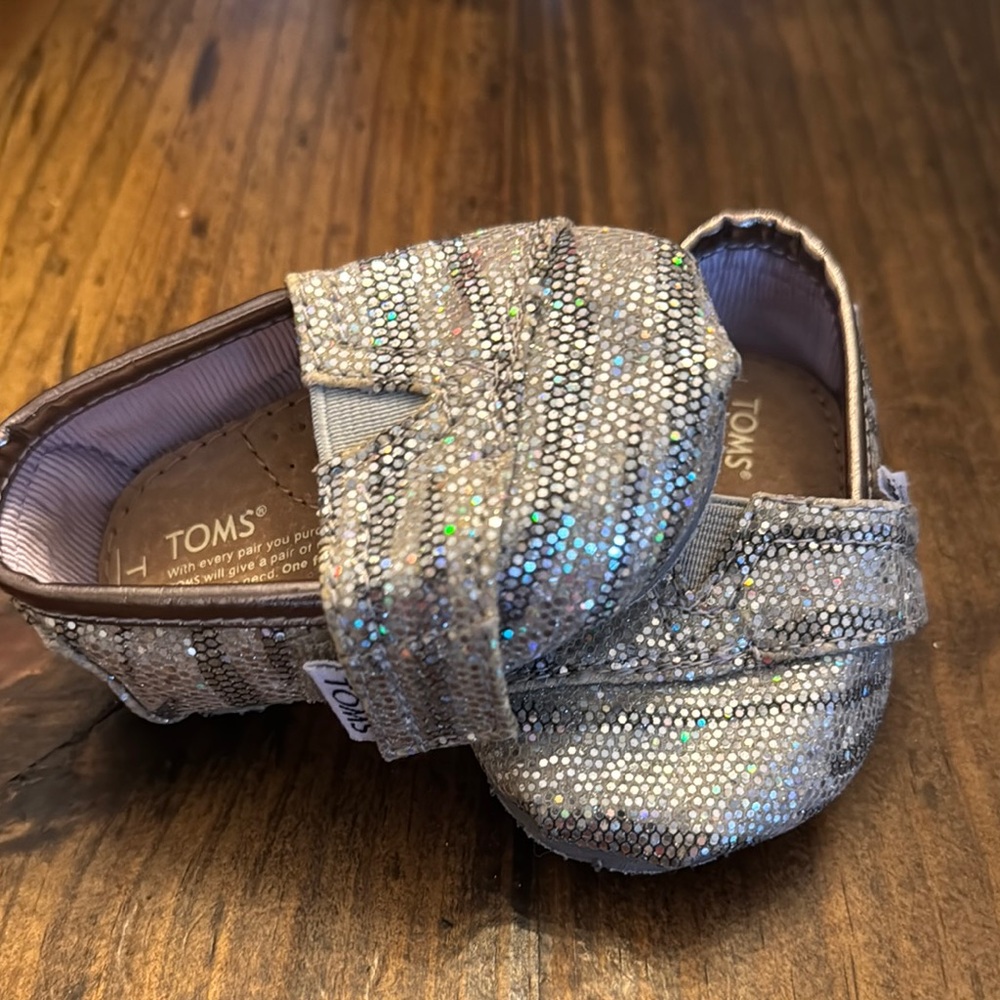 TOMS Silver Moccasins with Glitter Finish